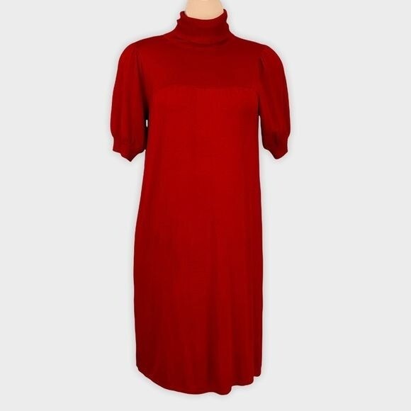 Chaps Womens Red Turtleneck Sweater Midi Dress Short Sleeves Knit