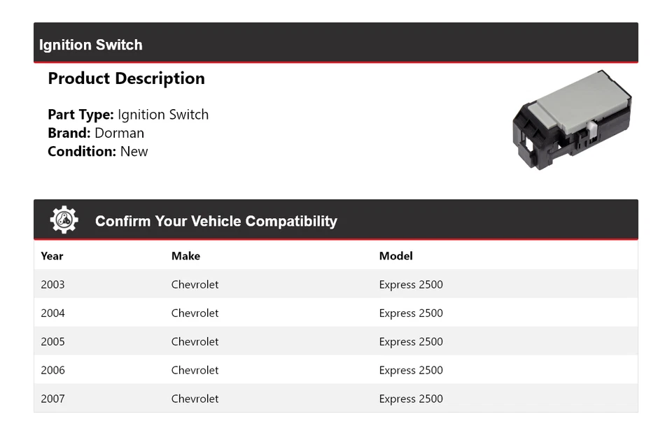 Interruptor de encendido Dorman para Chevrolet Express 2500 2003-2007 2004 2005 2006 Foto 2 de 4