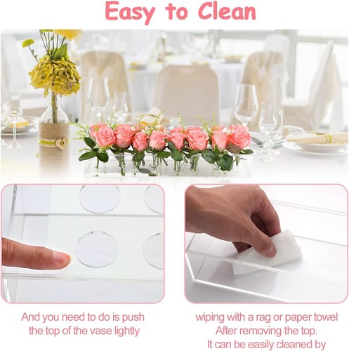 2pcs Acrylic Flower Vase Clear Long Rectangular 20 Holes Vase Home Decor - Picture 4 of 7