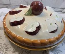 Pie Keeper Over and Back Ceramic Apple Pie Plate and Cover New Perfect Condition