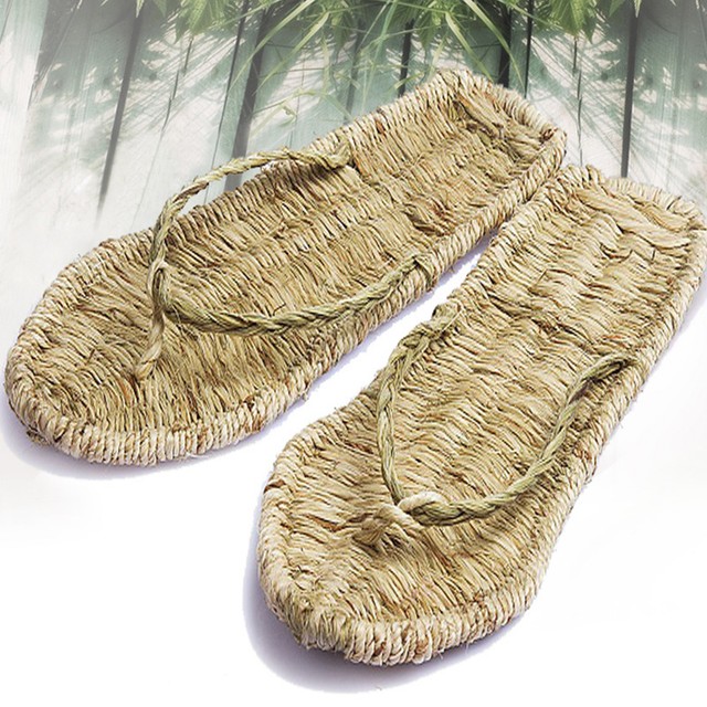 Sandalias de paja de cáñamo hechas a mano unisex chanclas planas retro alpargata zapato