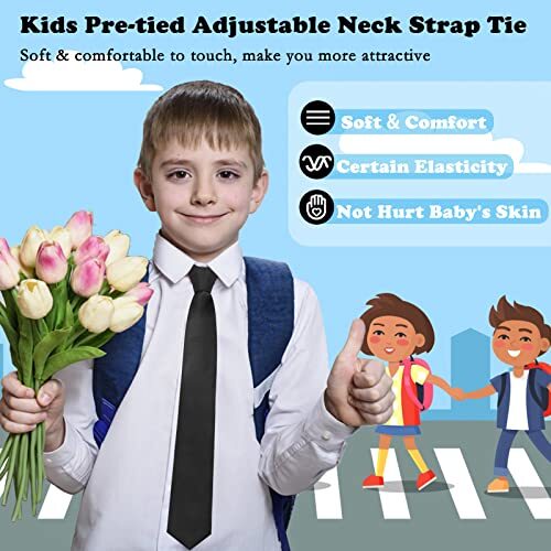 School Ties for Boys Kids Adjustable Pre-tied Zipper Neck Tie 2pcs-black+red - Picture 7 of 7