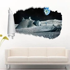 Astronaut On Moon Space 3D Torn Hole Ripped Wall Sticker Decal Art Mural WT60