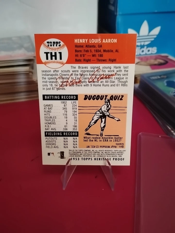 1999 Topps Gallery #TH1 Hank Aaron Heritage Proofs Boston Braves - Image 2 of 2