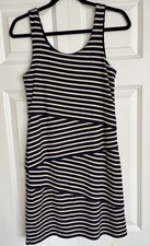LOFT Sleeveless Midi Dress XS Navy Cream Striped Layered Workwear Nautical