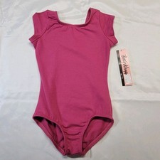 Body Wrappers Short Sleeve Leotard Pink Scoop Front/Back Neckline Lined SZ 6x-7C