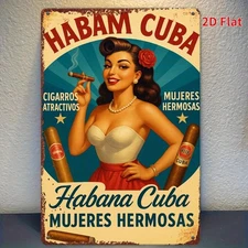 [2D Flat] 1pc Vintage Havana Cuba Cigar & Rum Tin Metal Signs - Retro Wall Art 