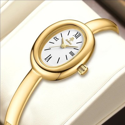 YaLaLuSi Elegante Damenuhr Quarz Oval Zifferblatt Goldarmband 16 cm