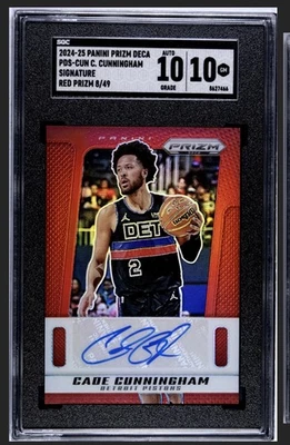2024-25 Panini Prizm Deca Red Prizm /49 Cade Cunningham Auto 10 SCC 10 Pop 1 - Bild 1 von 3
