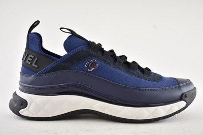 Chanel 20C Mens Blue Black White CC Logo Lace Up Low Top Trainer