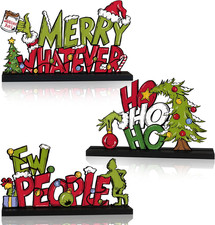 Christmas Decorations Santa Grinch Tree HOHOHO Wooden Signs Indoor Tabletop 3Pcs