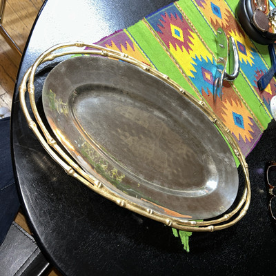Evoca by L'Objet 24K Gold Bamboo Oval Platter. In Great Shape