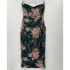 Lulus Emerald Green Floral Print Strapless Midi Dress XS