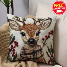 Rein Deer Throw Pillow Cover Soft Charming Rein Deer New Year 2026 Pillow Case