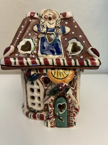 2002 Blue Sky Clayworks Heather Goldminc Gingerbread Cottage Light Candle Holder
