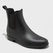 Women's Chelsea Rain Boots - A New Day Black 7: Waterproof Ankle