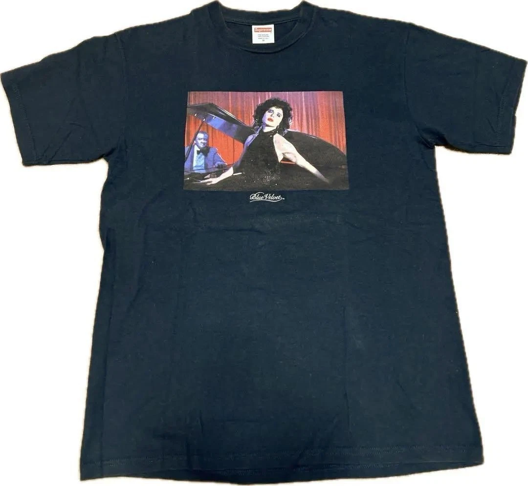T shirt homme Supreme M bleu velours David Lynch emblématique streetwear rare limité USA