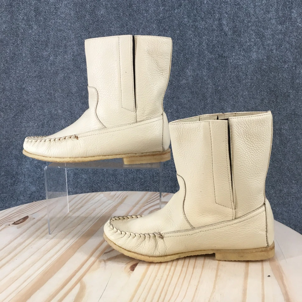 Botas J.Crew para mujer 6,5 cuero crema para nieve tirar en la mitad de la pantorrilla punta redonda cremallera lateral Foto 2 de 4