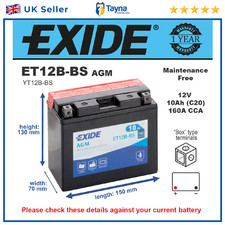 AGM Motorcycle Battery Bike Motorbike ET12B-BS Exide