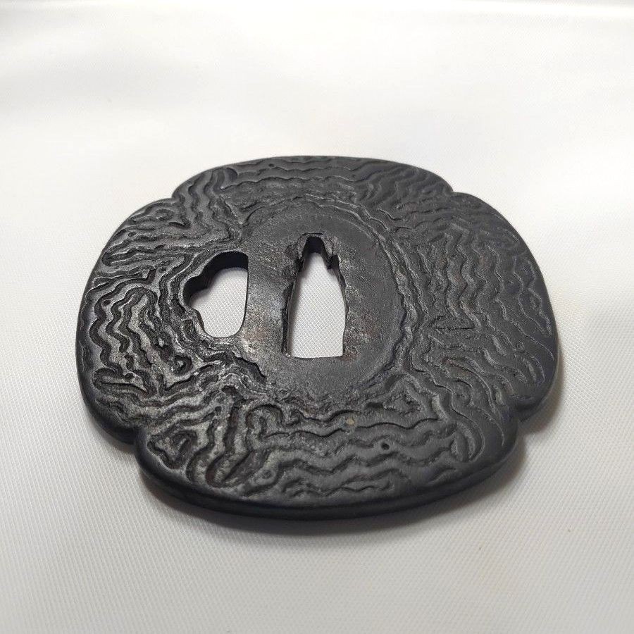 Metalic Inlay Japanese Iron Tsuba Mokko Shape Wood Grain Carving Gold Inlay | eBay UK