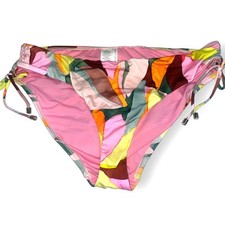 Gibson  Latimer Floral Tunnel Side Tie Mid Rise Swim Bottom  Sz XL, Pink Green
