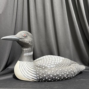 Carved Loon Sculpture Painted Wood Base 13” X 8” No Attribution  (C)