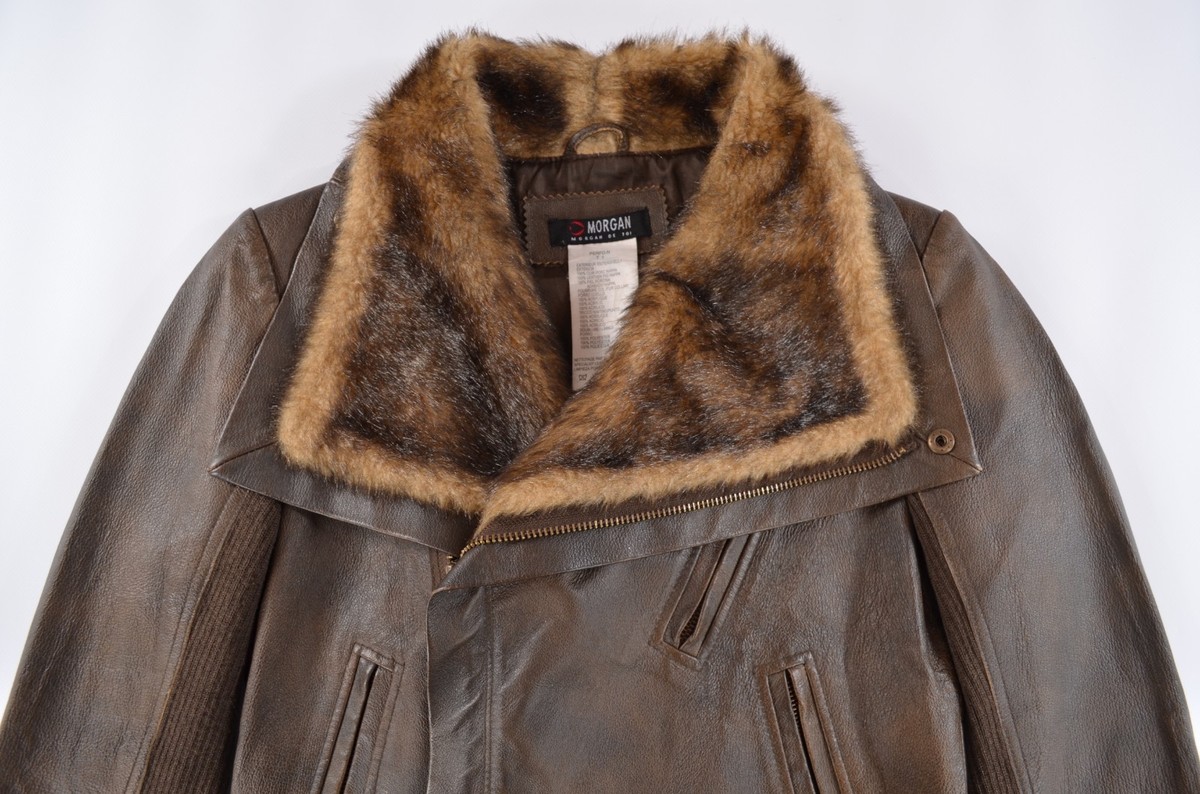 Morgan De Toi Y2K Vintage Brown Leather Faux Fur Jacket Womens sz