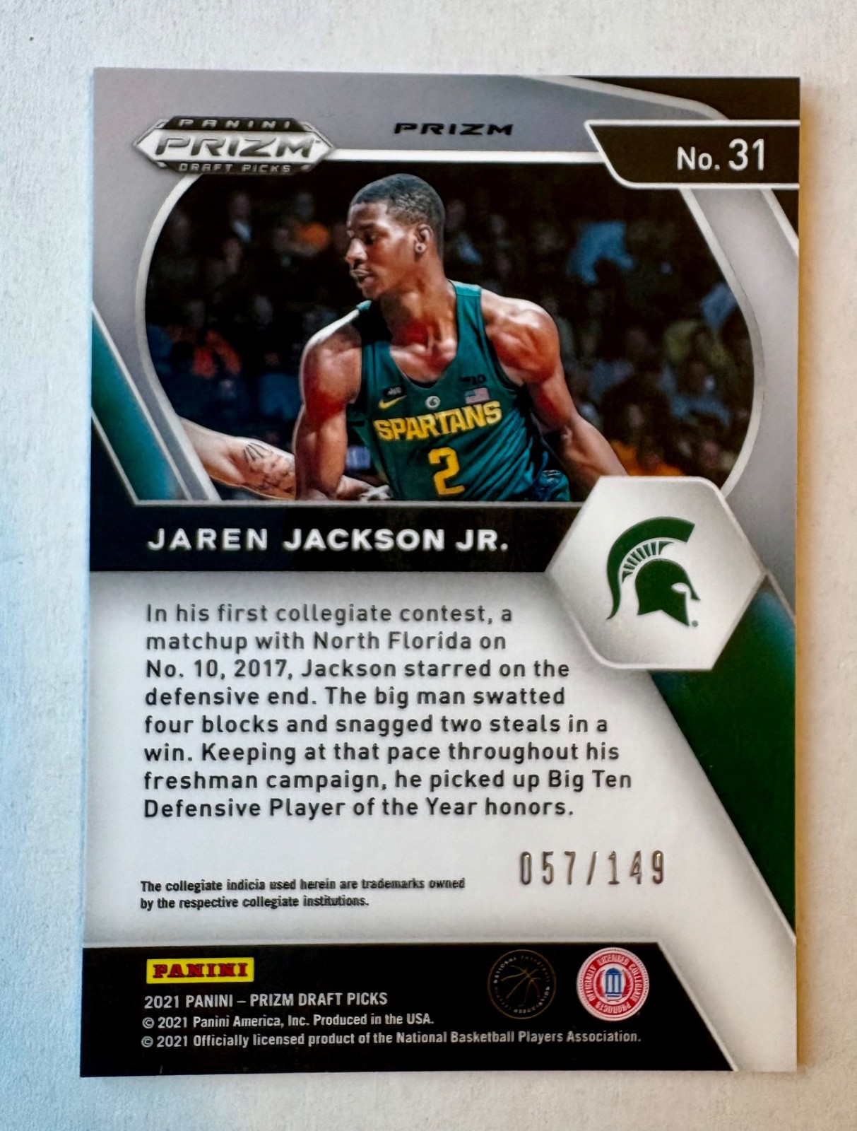 2021 Panini Prizm Draft Picks Jaren Jackson Jr. #31 Purple Ice Prizm /149