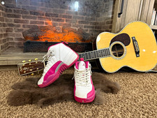 Jordan Air Jordan 12 Kids 5.5Y White/Pink Leather High Top Sneakers