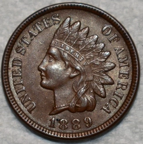 About Uncirculated 1889 Indian Head Cent, Razor-Sharp w/ Lots of Luster.