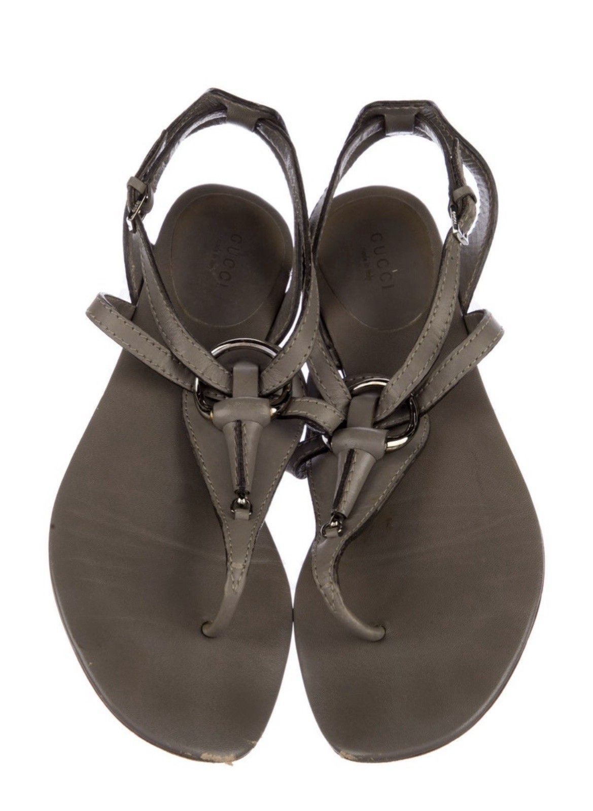 Gucci Authentic Solid Gray Leather Thong Strappy … - image 3