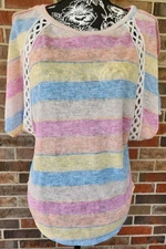 Sugarfox Rainbow Striped Crocheted Knit Blouse Women's Size 1X
