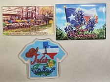 Vtg Texas Souvenir Magnet Lot 3pc San Antonio, Bluebonnet, Flag, Yellow Rose