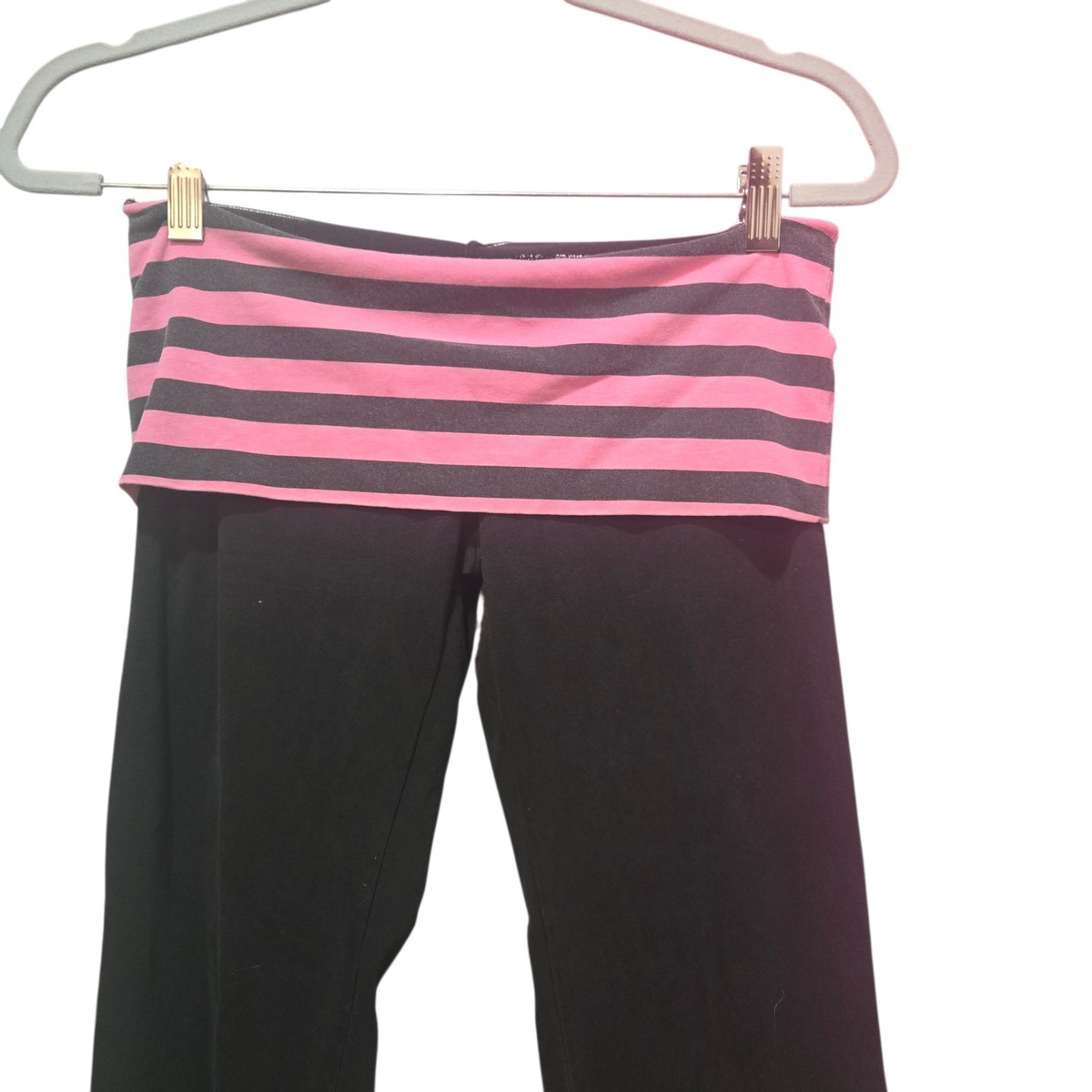 Vtg Victoria's Secret PINK Striped Rhinestones Y2K Fold over Yoga