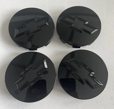 4 Gloss 83mm Black Center Caps For Silverado Suburban Tahoe Chevy 2014-24 3.25
