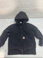 Carhartt Jacket Youth Navy 8 Medium Hooded Full Zip Quilted Lined Workwear