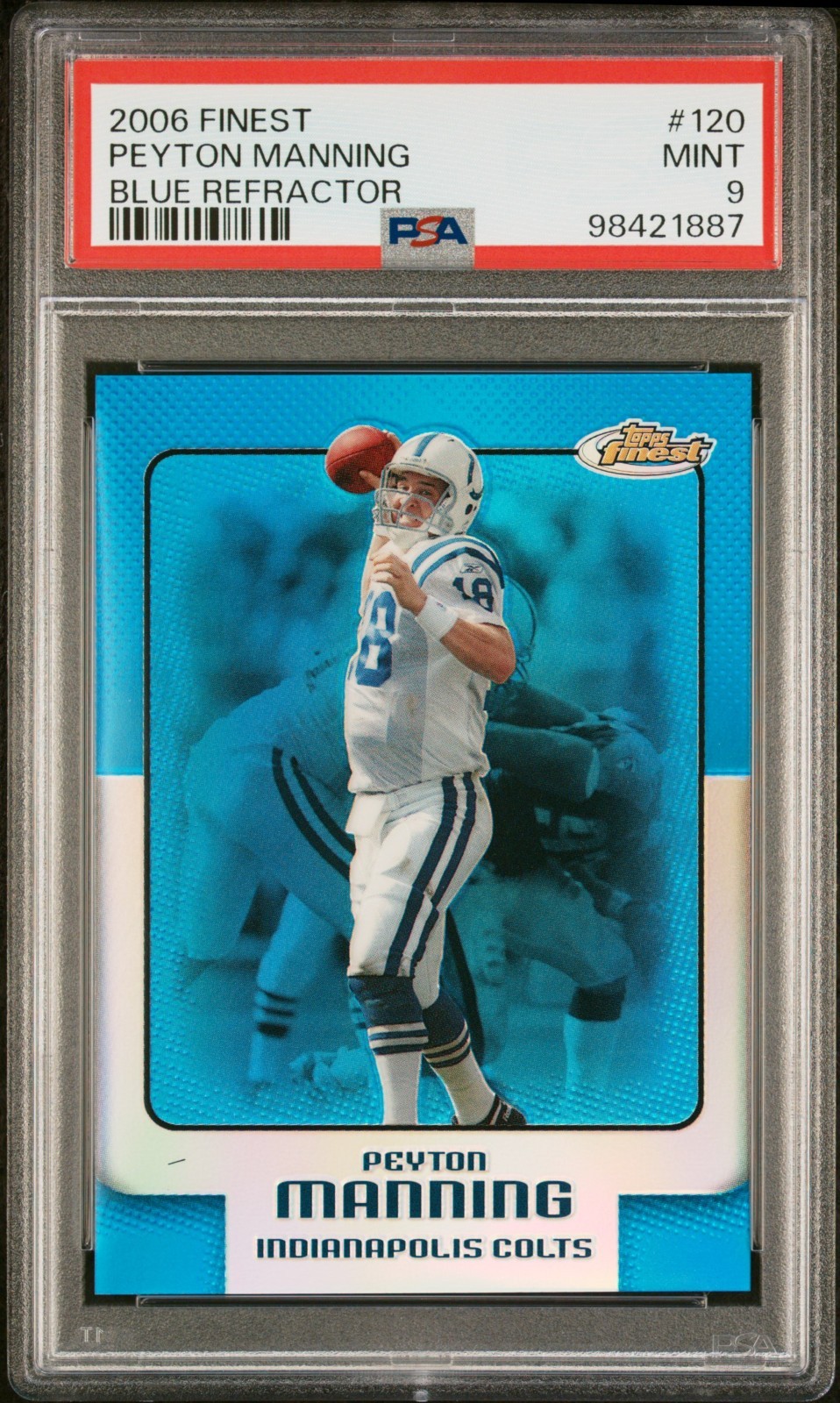 PEYTON MANNING 2006 Topps Finest Blue Refractor /299 PSA 9 MINT HOF #120 SP