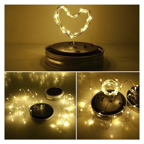 6 Pcs Solar Powered Mason Jar Lid Light 20 LED Fairy String Lights Garden Decor - Bild 9 von 11