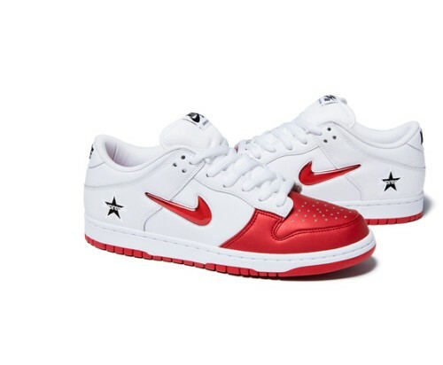 Supreme SB Dunk Low White Red Jewel Swoosh Size US 10 | eBay