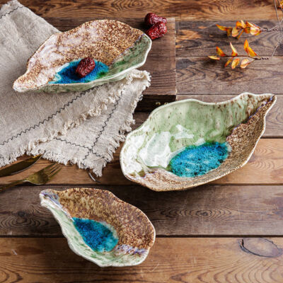 1pc Japanese Restaurant Creative Ceramic Tableware Dish Oyster Shell Shape Plate