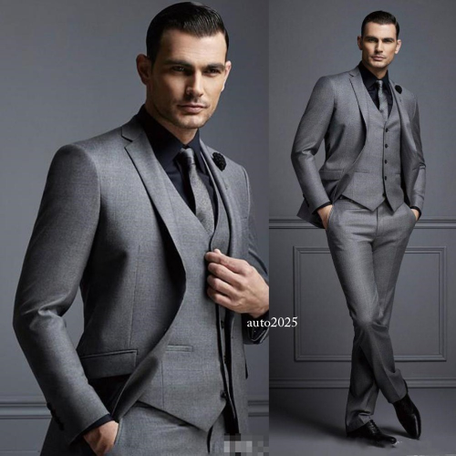 Gray Men's Suit Groom Suit Formal Men's Wedding Blazer Coat Vest Pants 3Pcs Set - Picture 8 of 24
