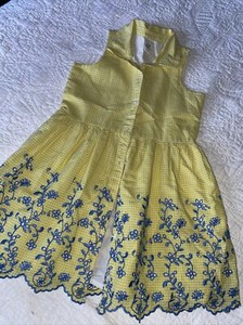 Gap Kids Dress Girls S  Yellow White Checkered Blue Embroidery Sleeveless