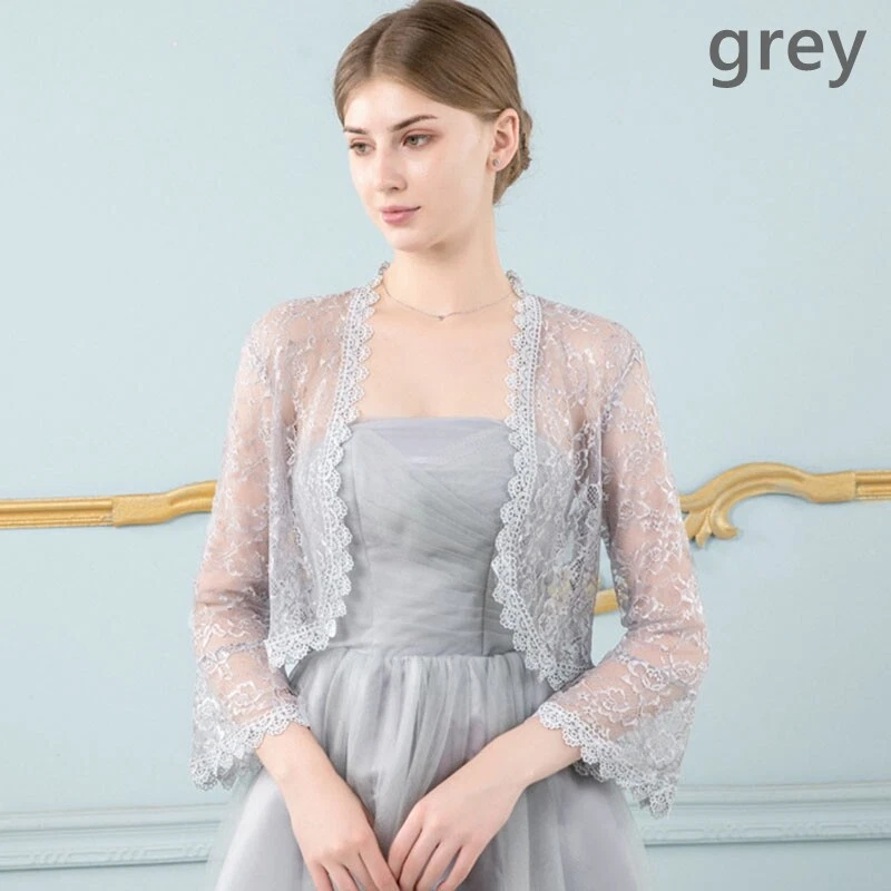 Dama Encaje Floral Transparente Abrigo Chal Envoltura Manga Acampanada Cárdigan Novia Boda Foto 3 de 4