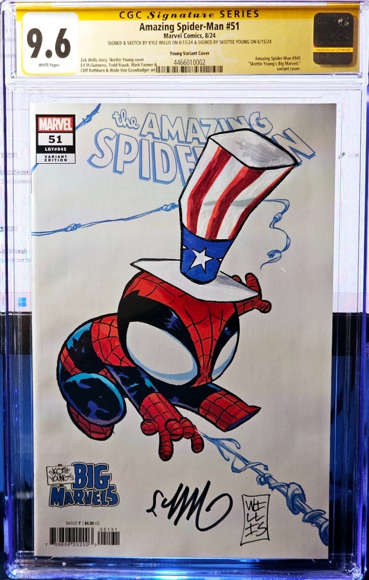 Spider-man 51 Skottie Young Signed CGC 9.6 + Uncle Sam hat Remark