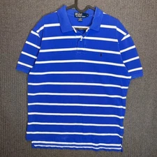 Polo Ralph Lauren Shirt Men's Large Blue Collared Striped Embroidered 