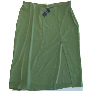 Abercrombie & Fitch Midi Skirt Women Sz XL Dipped Waist Slit Solid Green NWT $70