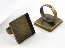 10 PCS. DIY 25mm Square Ring Bezel Tray - Brass tone