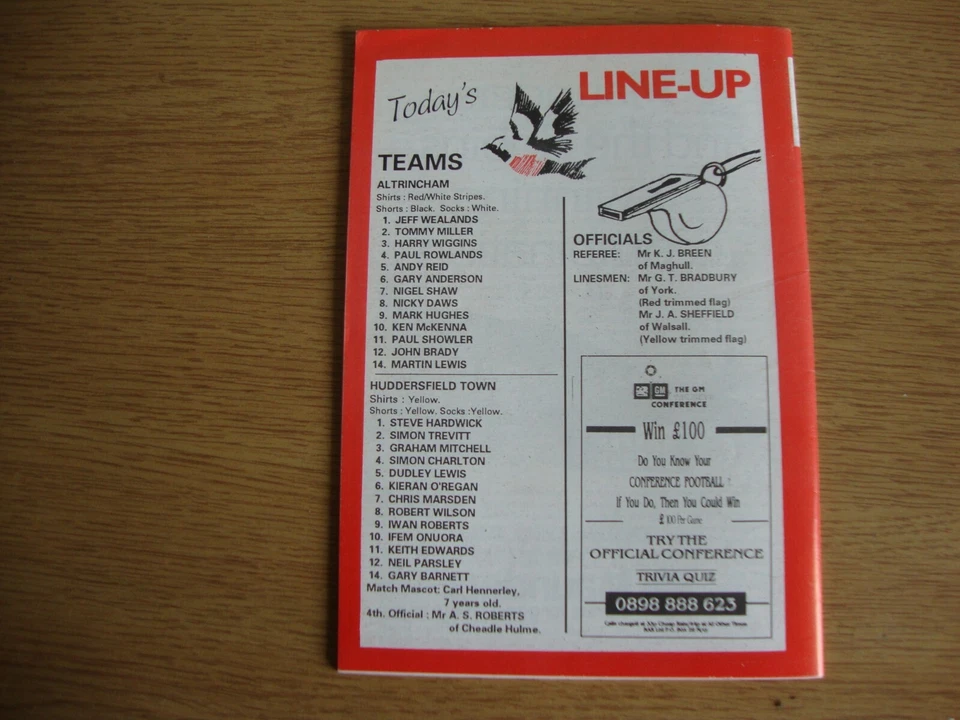 1990/1 Altrincham v Huddersfield Town - FA Cup 1st Round - Excellent Condition - Image 3 of 3