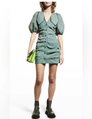 ganni jacquard mini dress green GANNI Jacquard Mini Dress