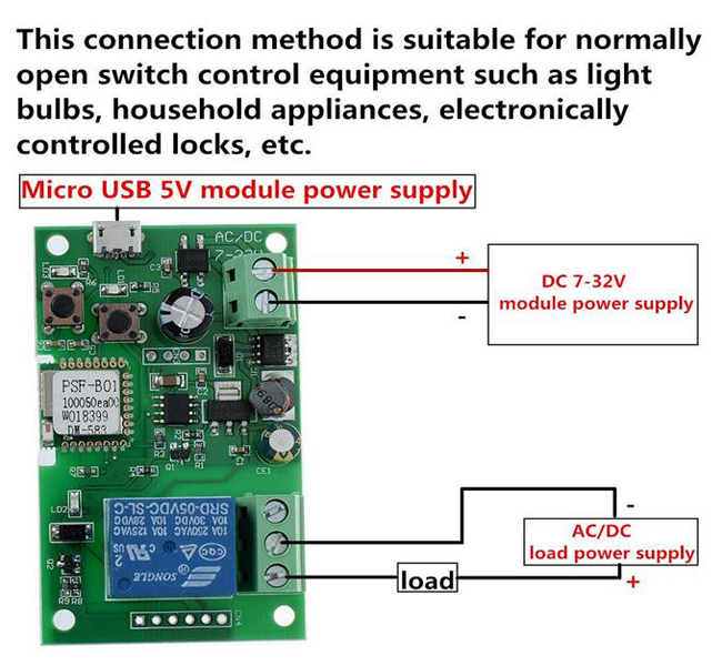 5V-32V Wi-Fi + Bluetooth 1-gang Smart Relay Switch, NO/NC